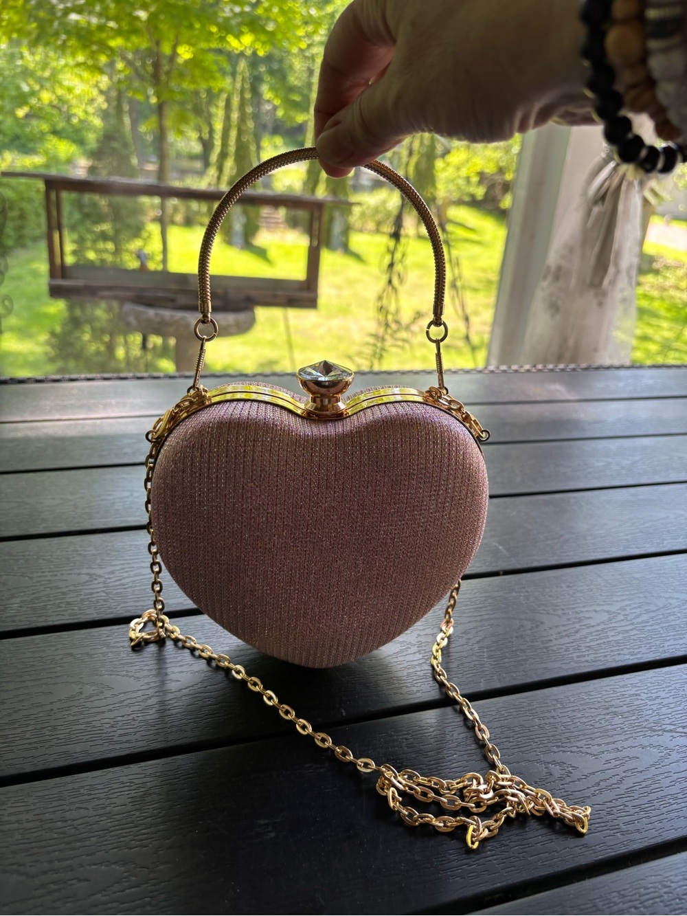 Heart-Shaped Pink Evening Bag with Gold Chain